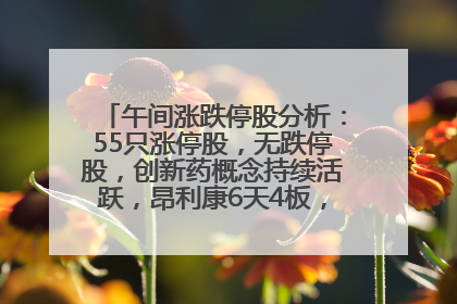 午间涨跌停股分析：55只涨停股，无跌停股，创新药概念持续活跃，昂利康6天4板，众生药业2连板
